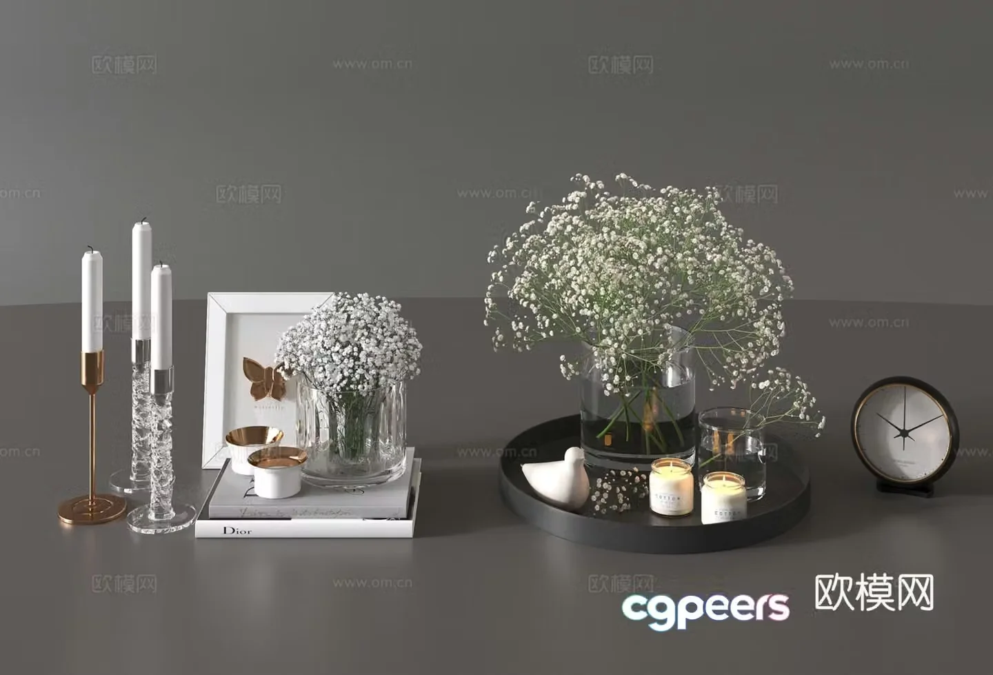 Modern jewelry ornaments combination vase flower art candlestick lamp books electronic watch 3d model