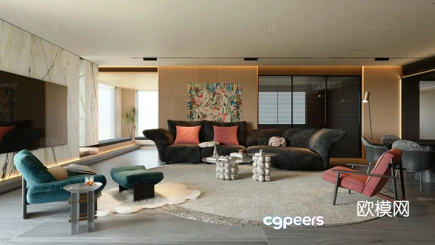 Italian minimalist living room horizontal hall sofa combination modern minimalist living room large flat living room 3D model