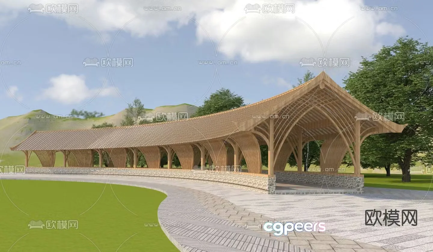 New Chinese style ecological gallery landscape gallery 3D model