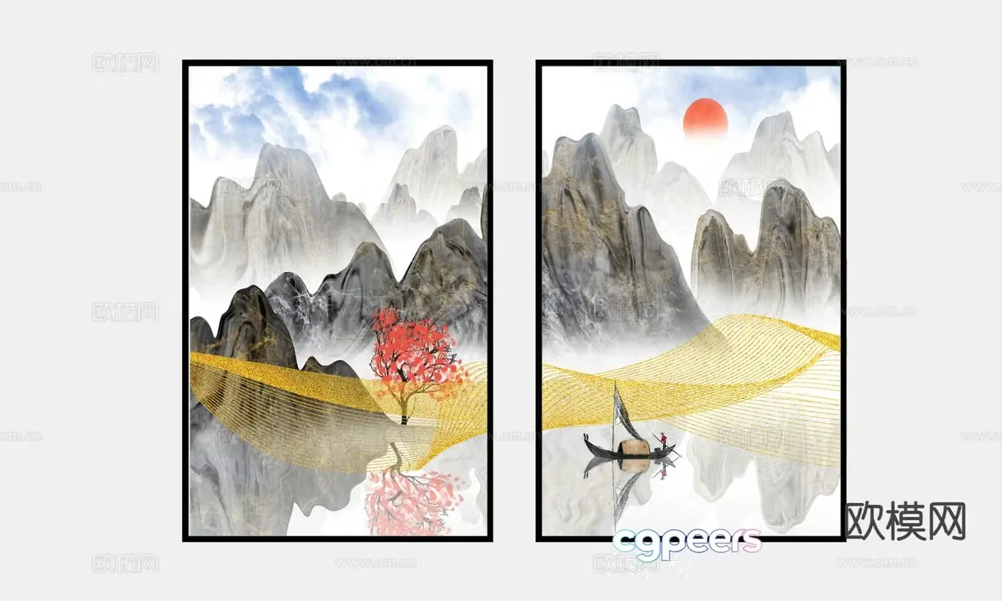 Chinese decorative painting hanging painting 3d model