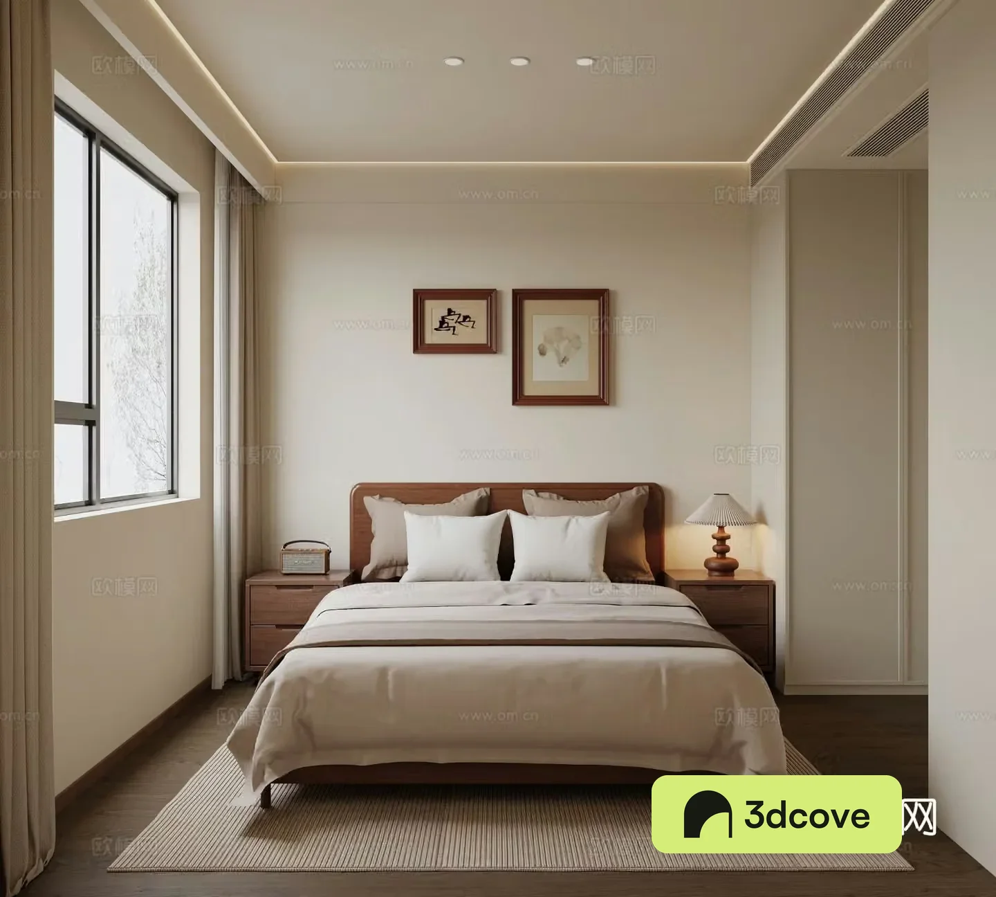 Medieval style bedroom without main light 3D model of master bedroom