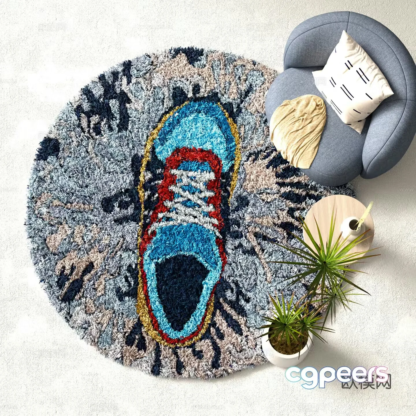 Modern round carpet Plush carpet 3d model