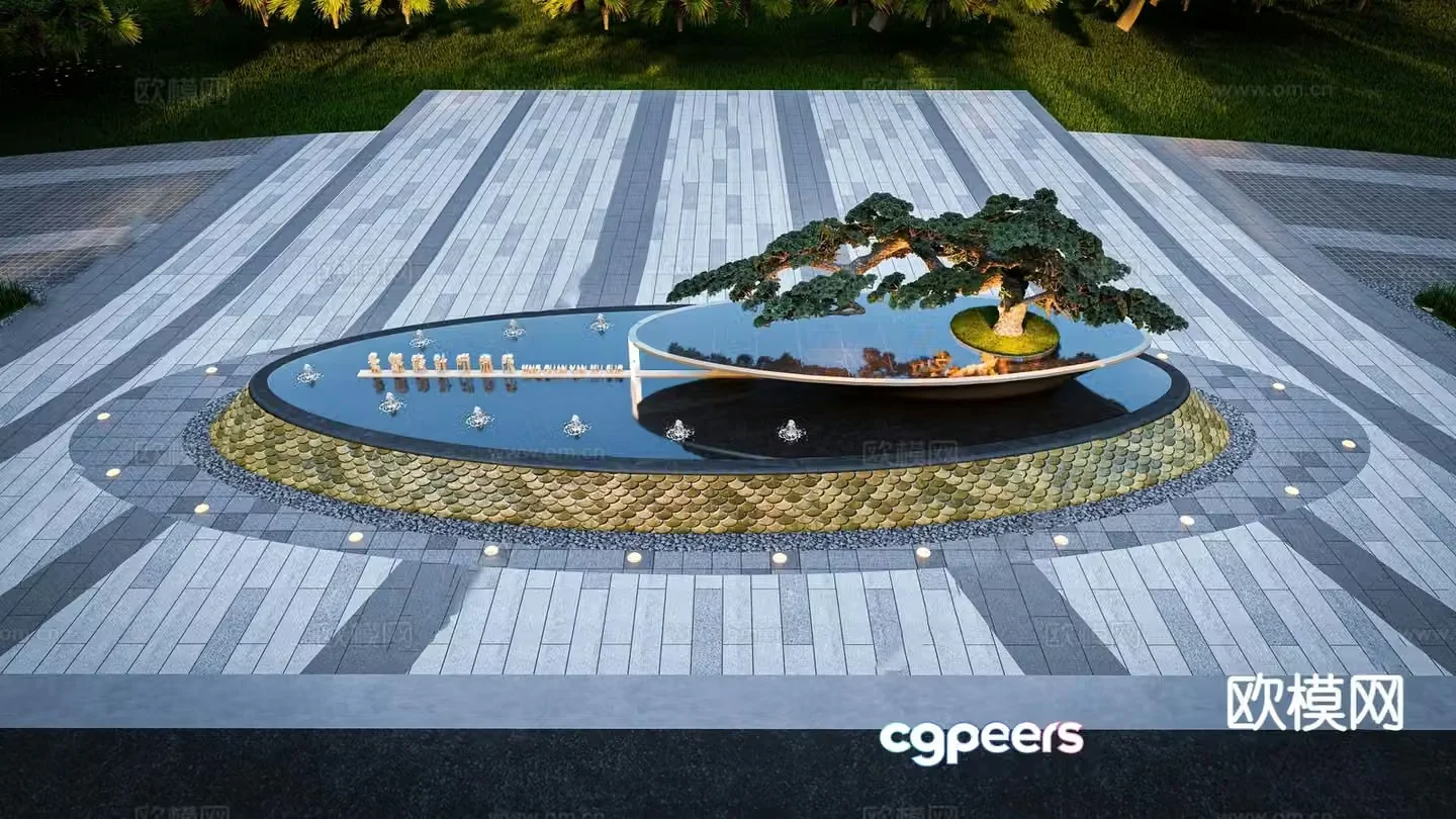 Modern rockery water feature hotel entrance water feature 3D model