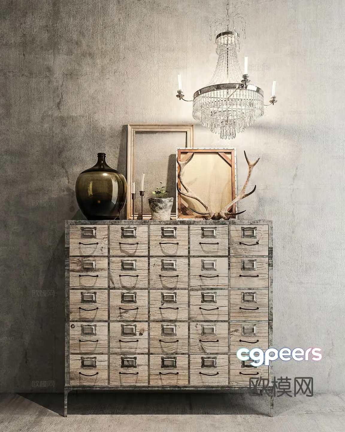 Industrial style side cabinet decorative cabinet porch cabinet accessories and 3D model