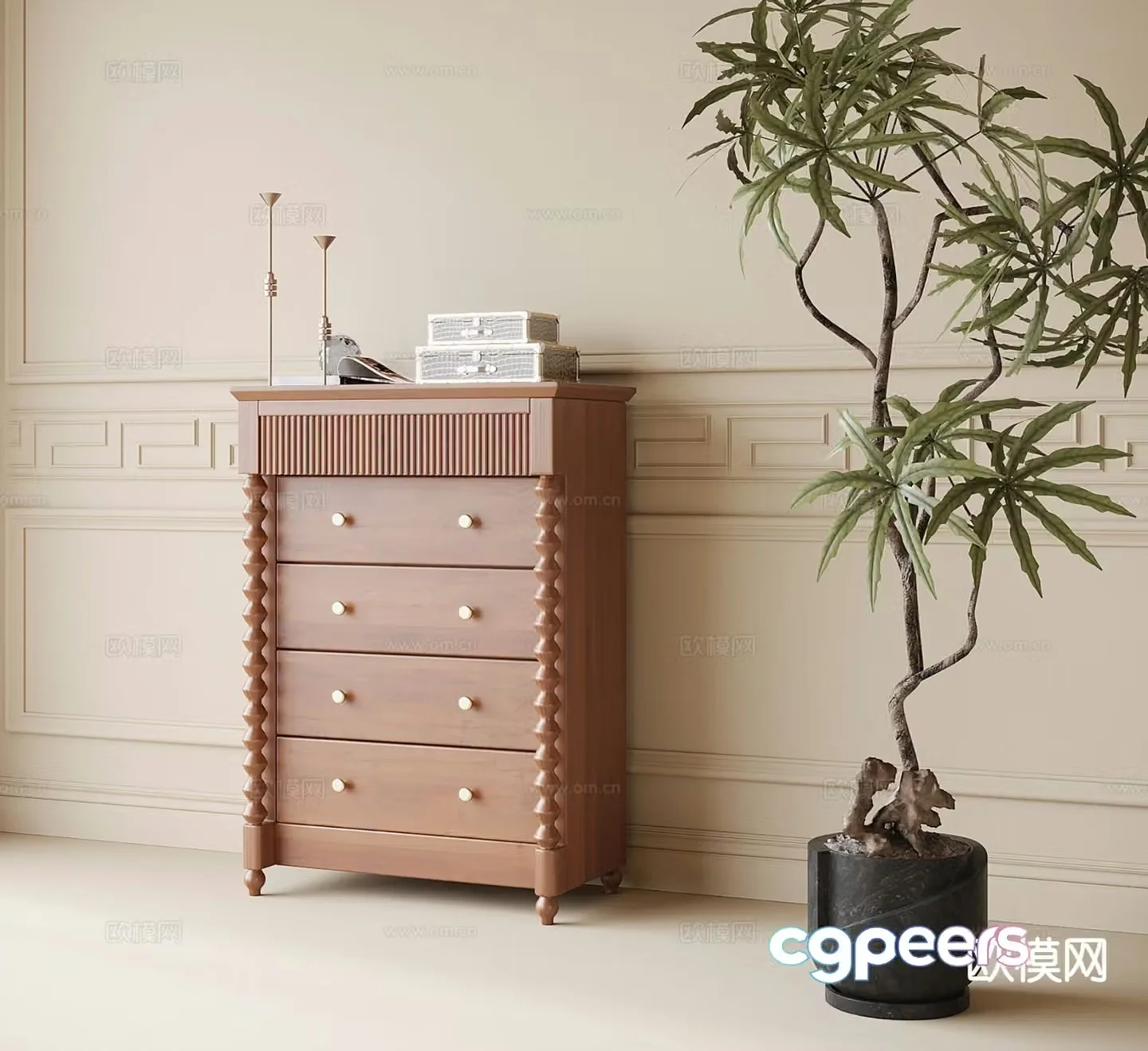 Medieval style chest of drawers 3D model