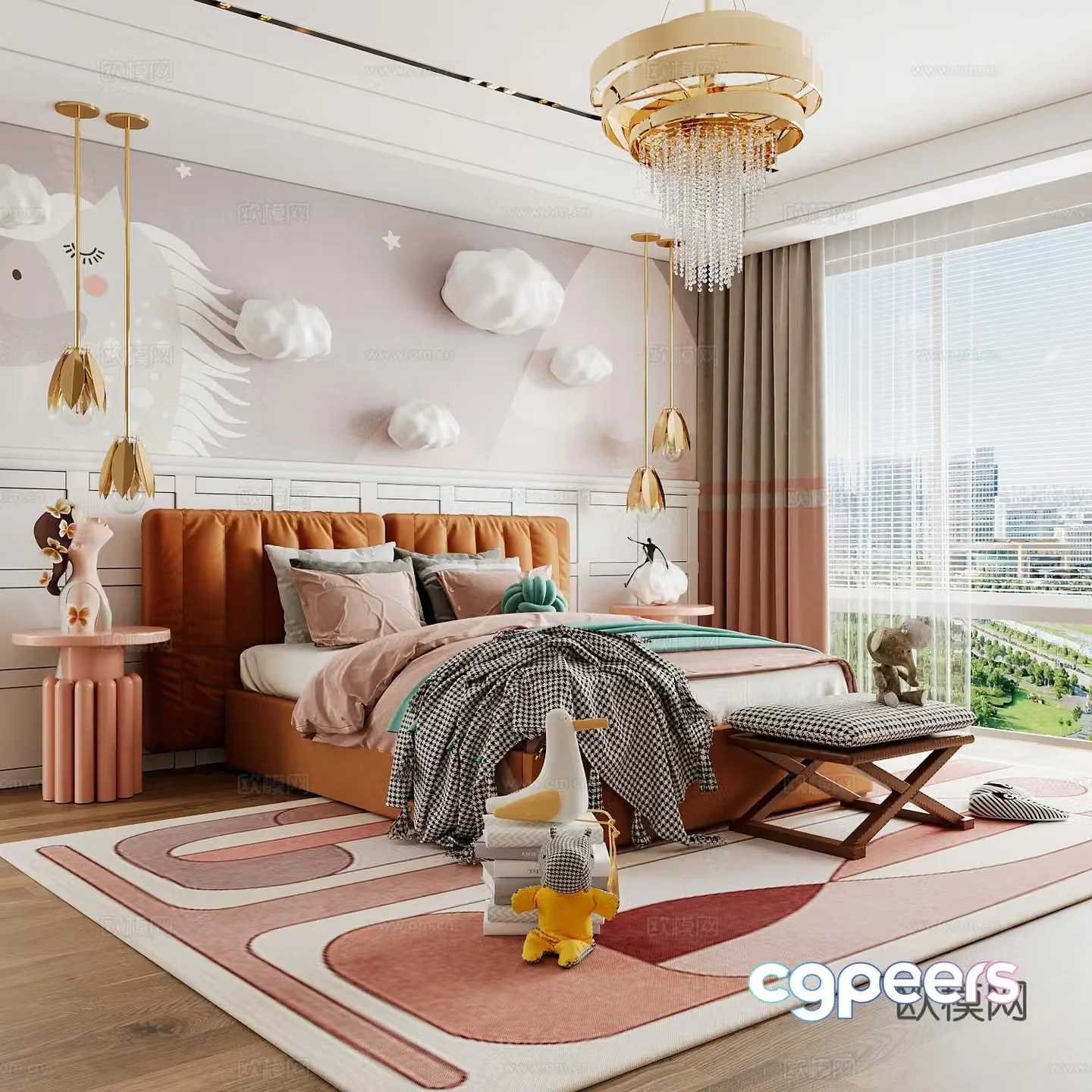 Modern children’s room boy’s room girl’s room children’s bed children’s wardrobe children’s desk 3d model