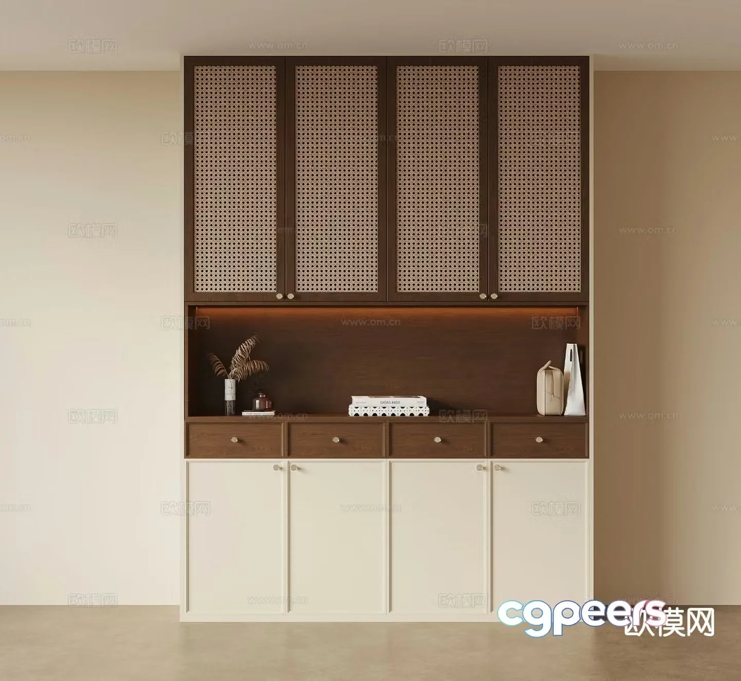 Middle-aged style home entrance shoe cabinet rattan cabinet entrance shoe cabinet 3D model