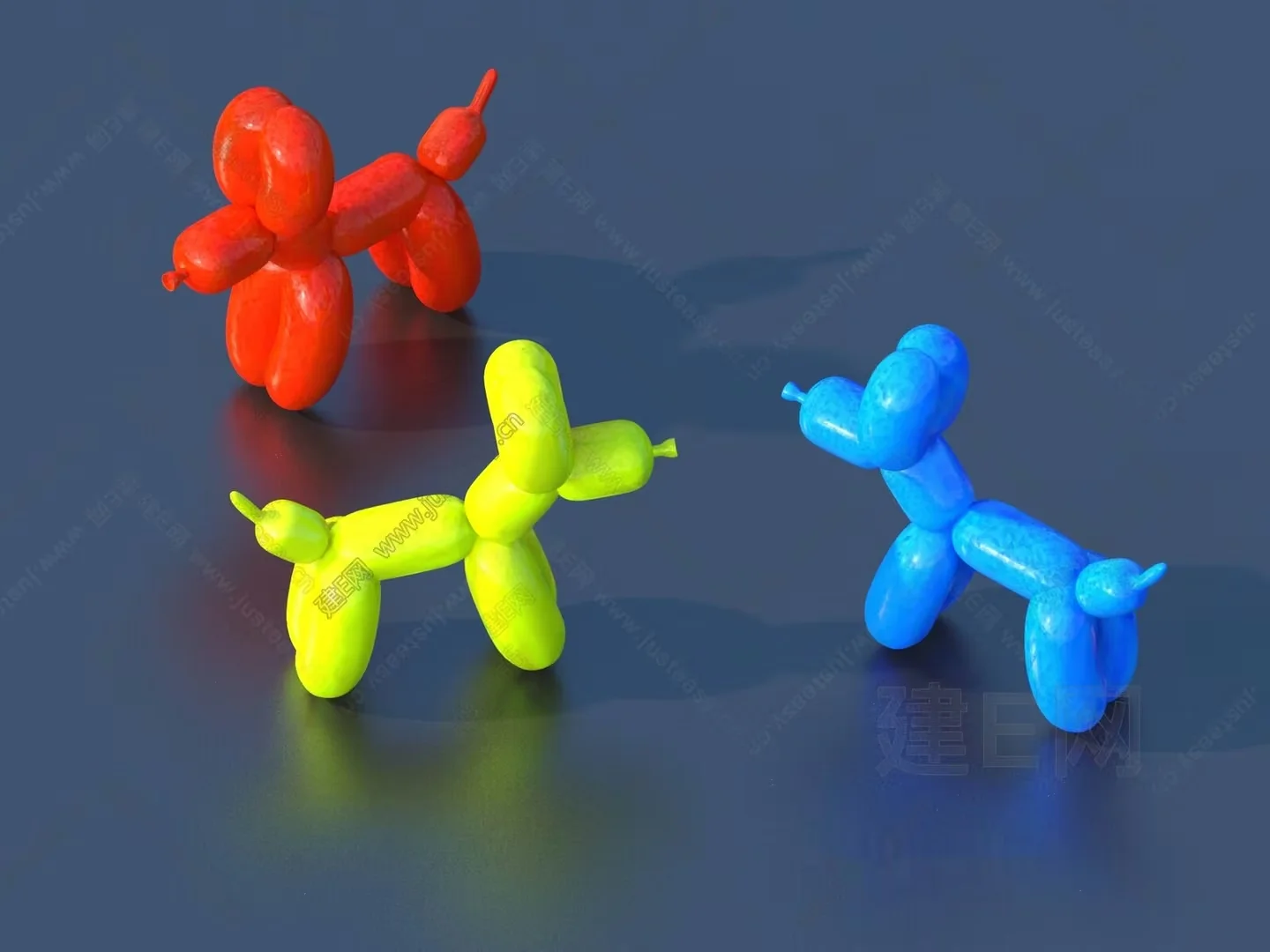 Three Balloon Dogs 3D Model – 10092 – VRAY Render