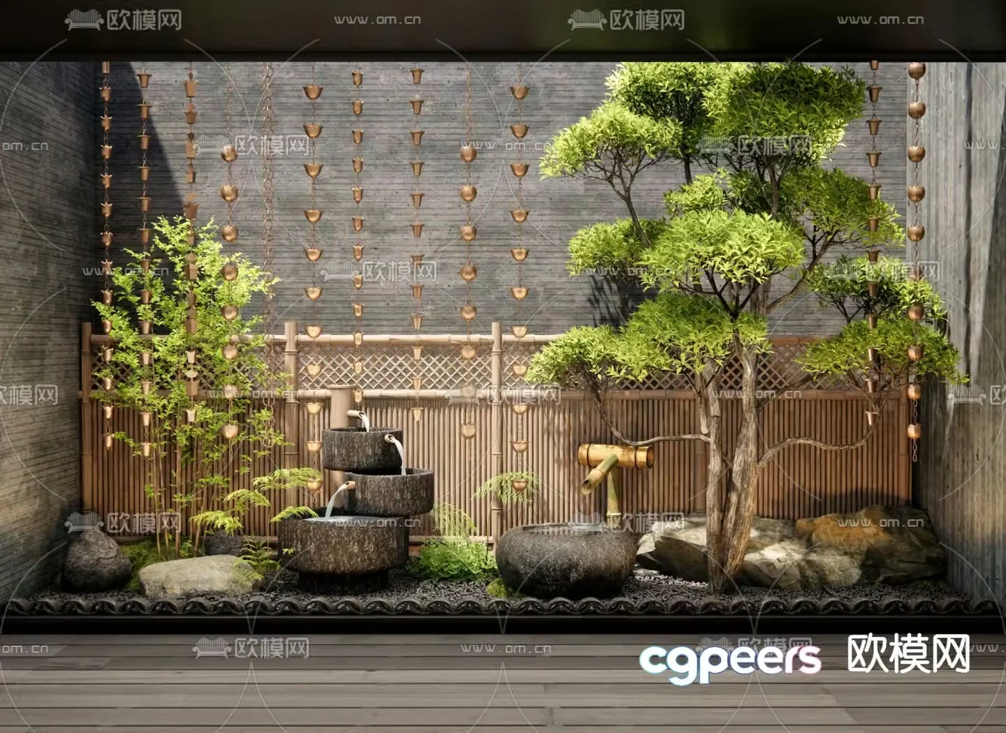 New Chinese style courtyard landscape sketch 3D model