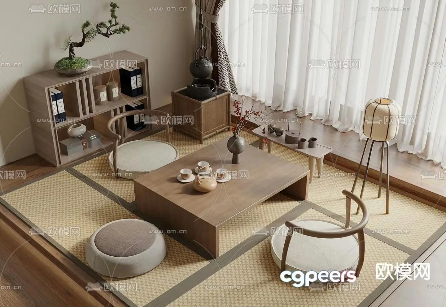 New Chinese-style tea room Tatami tea room 3D model