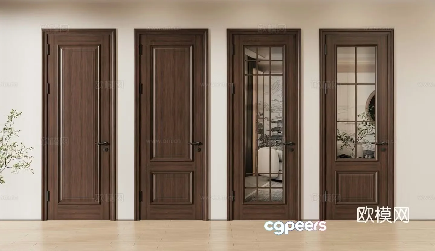 New Chinese style single door door bedroom door glass door 3d model