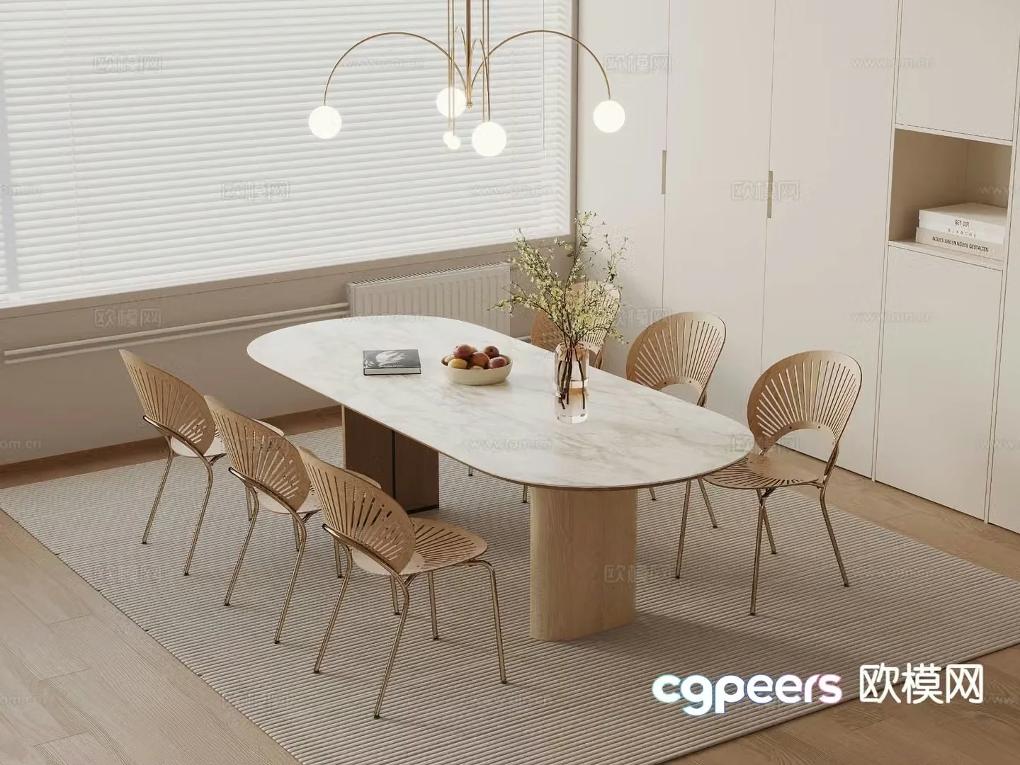 Cream style dining table and chairs 3d model