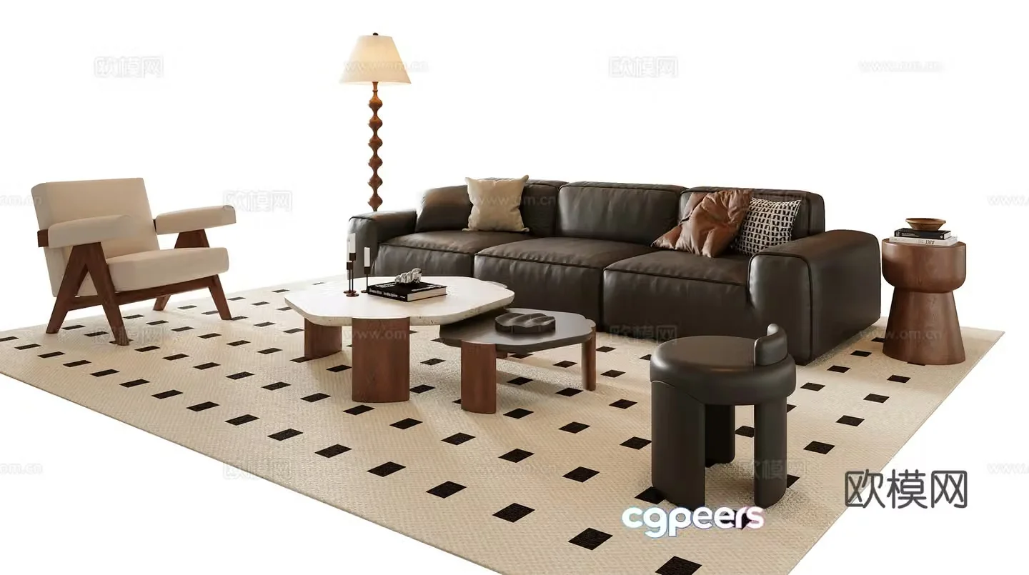 Middle style combination sofa 3D model