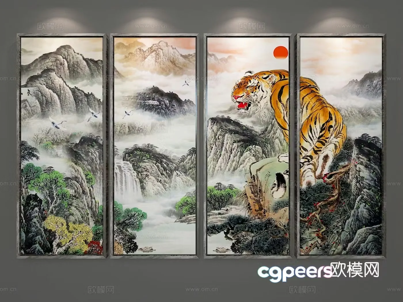 New Chinese style landscape painting decorative painting 3D model