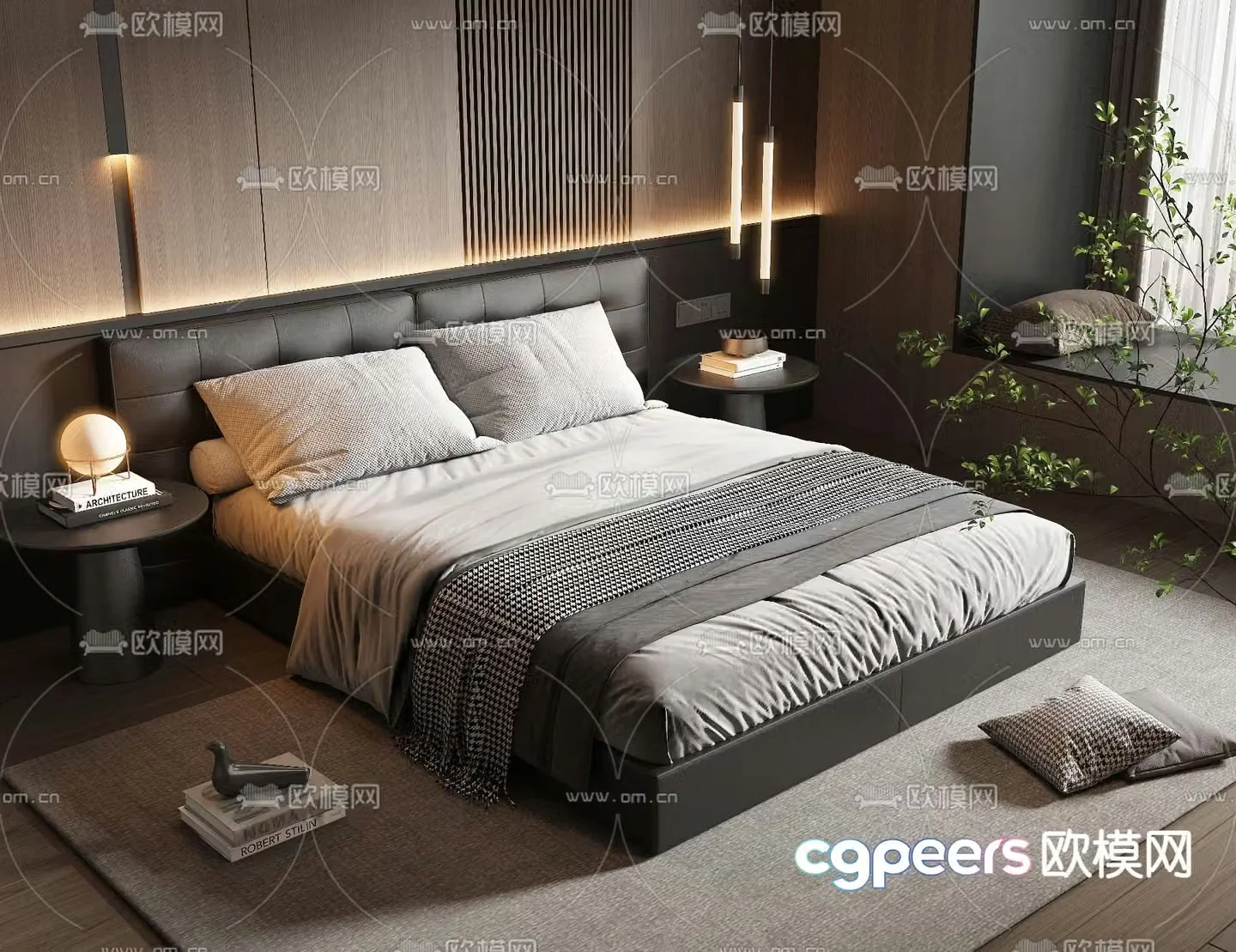 Leather double bed 3d model