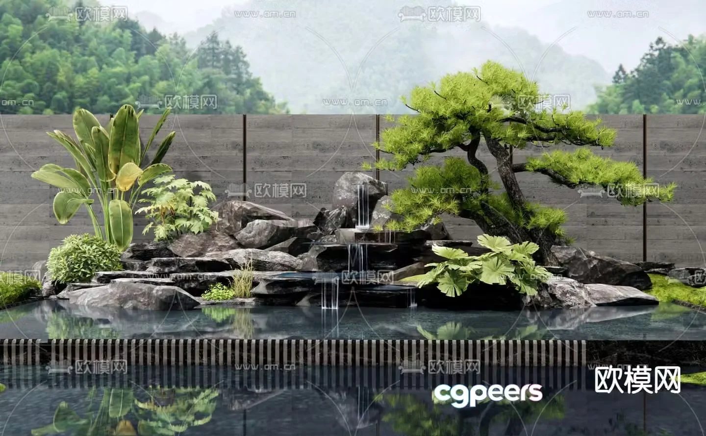 New Chinese style rockery waterscape falling water fountain 3d model