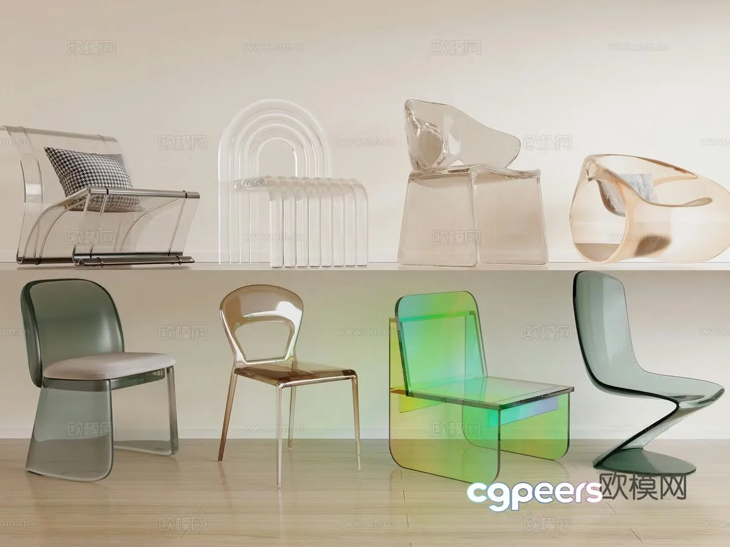 Modern Acrylic chair casual chair plastic chair 3D model