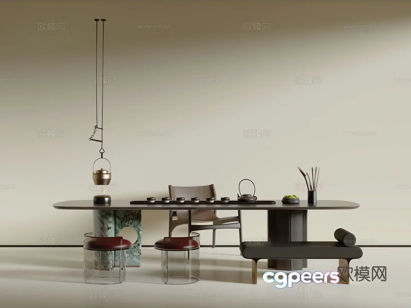 Modern Italian tea table and chair combination 3D model
