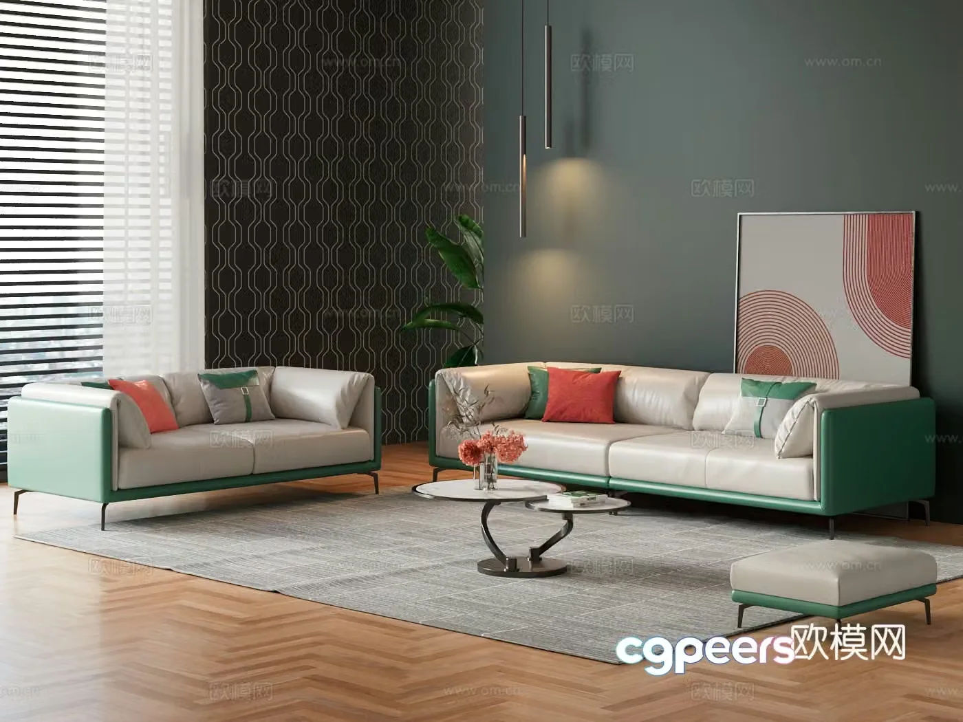 Italian leather sofa modern light luxury sofa coffee table combination three-person sofa simple modern sofa coffee table 3D model