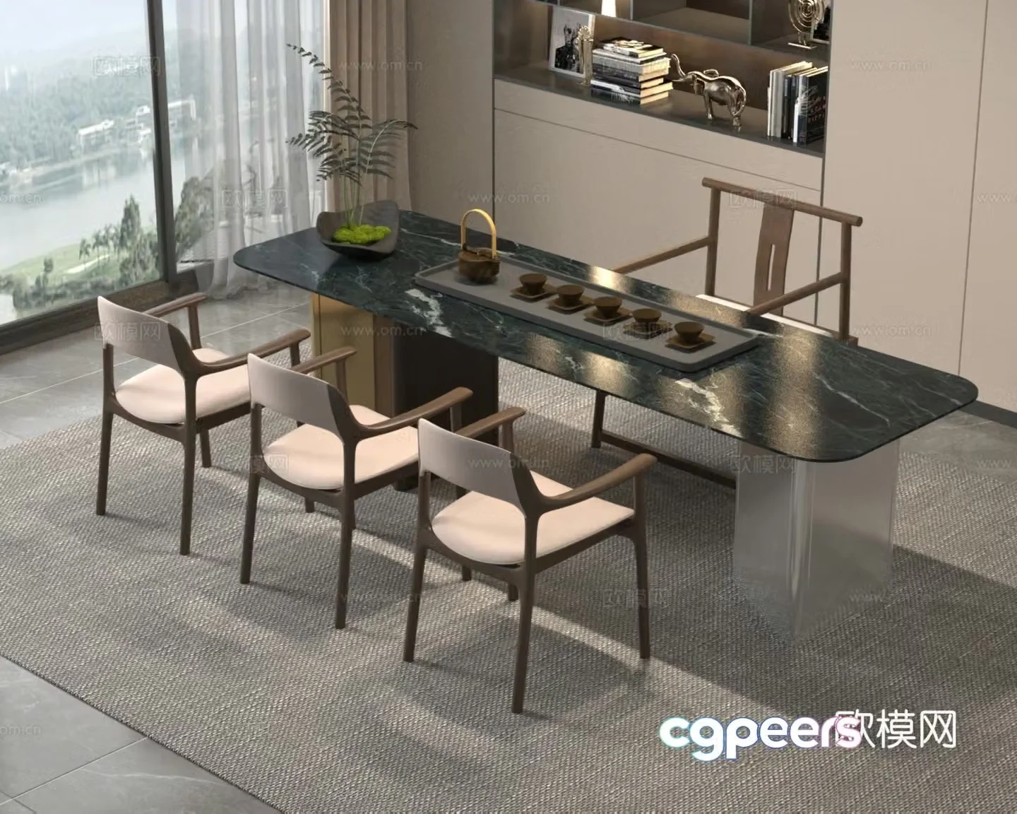Modern marble tea table and chairs light luxury fashion business 3d model