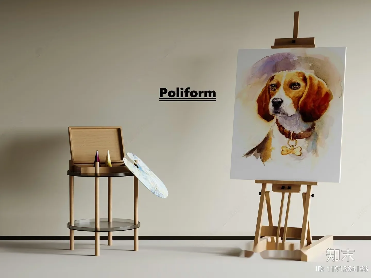 A Painting Of A Dog On An Easel 3D Model – 7940 – CORONA Render