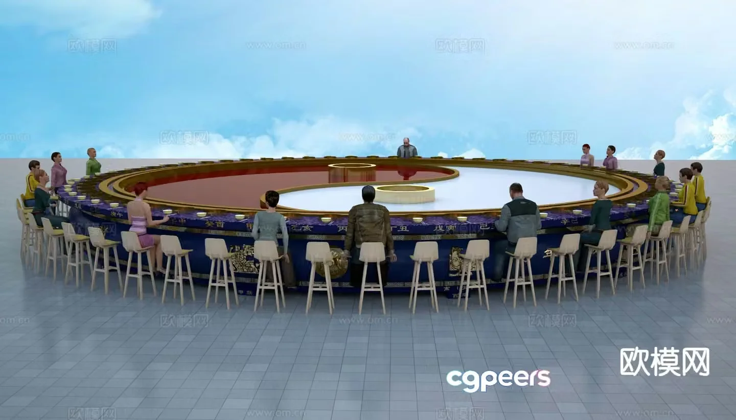 Art Hot Pot Round Table Outdoor Sculpture 3D Model