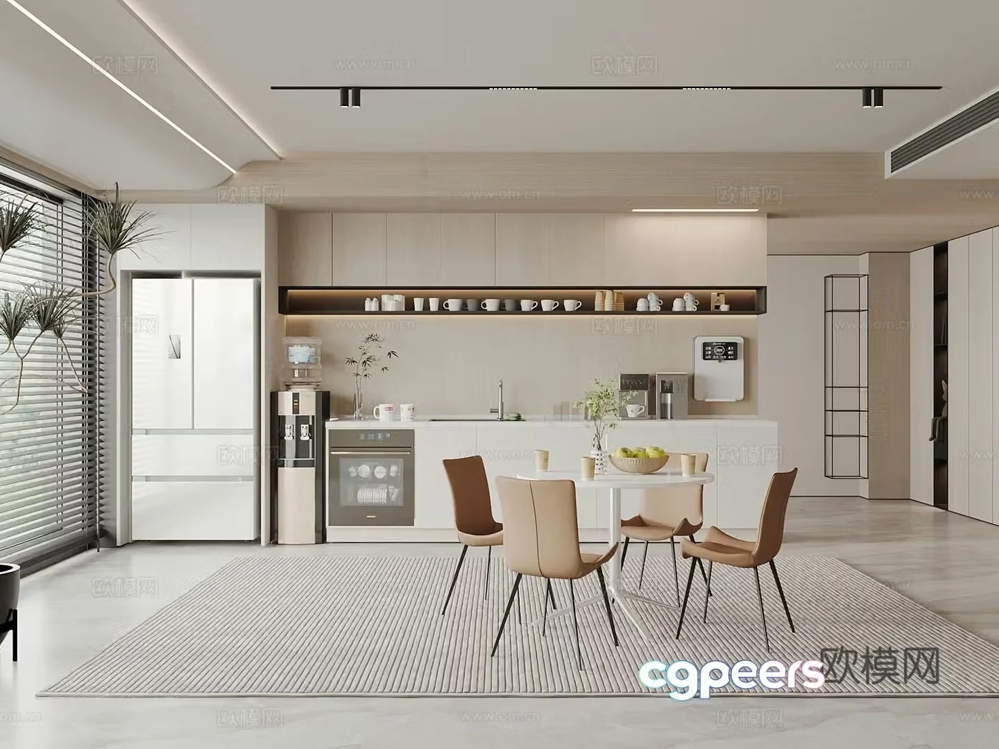 Modern tea room coffee machine leisure table and chair dishwasher water dispenser pipeline machine refrigerator 3d model
