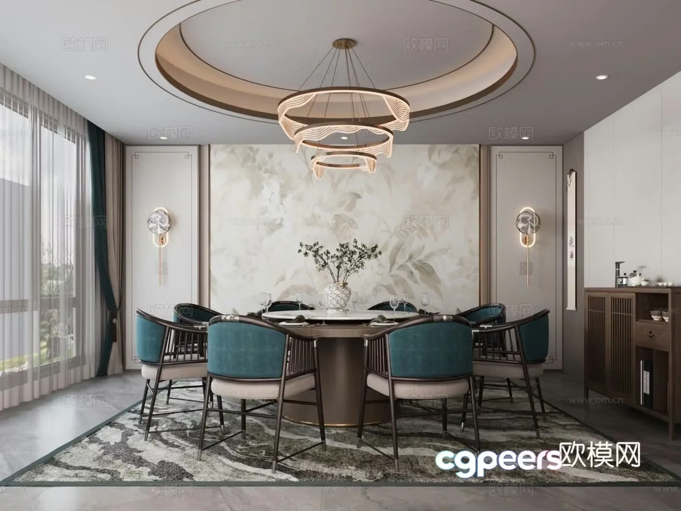 New Chinese restaurant private room restaurant private room round table restaurant tableware 3d model