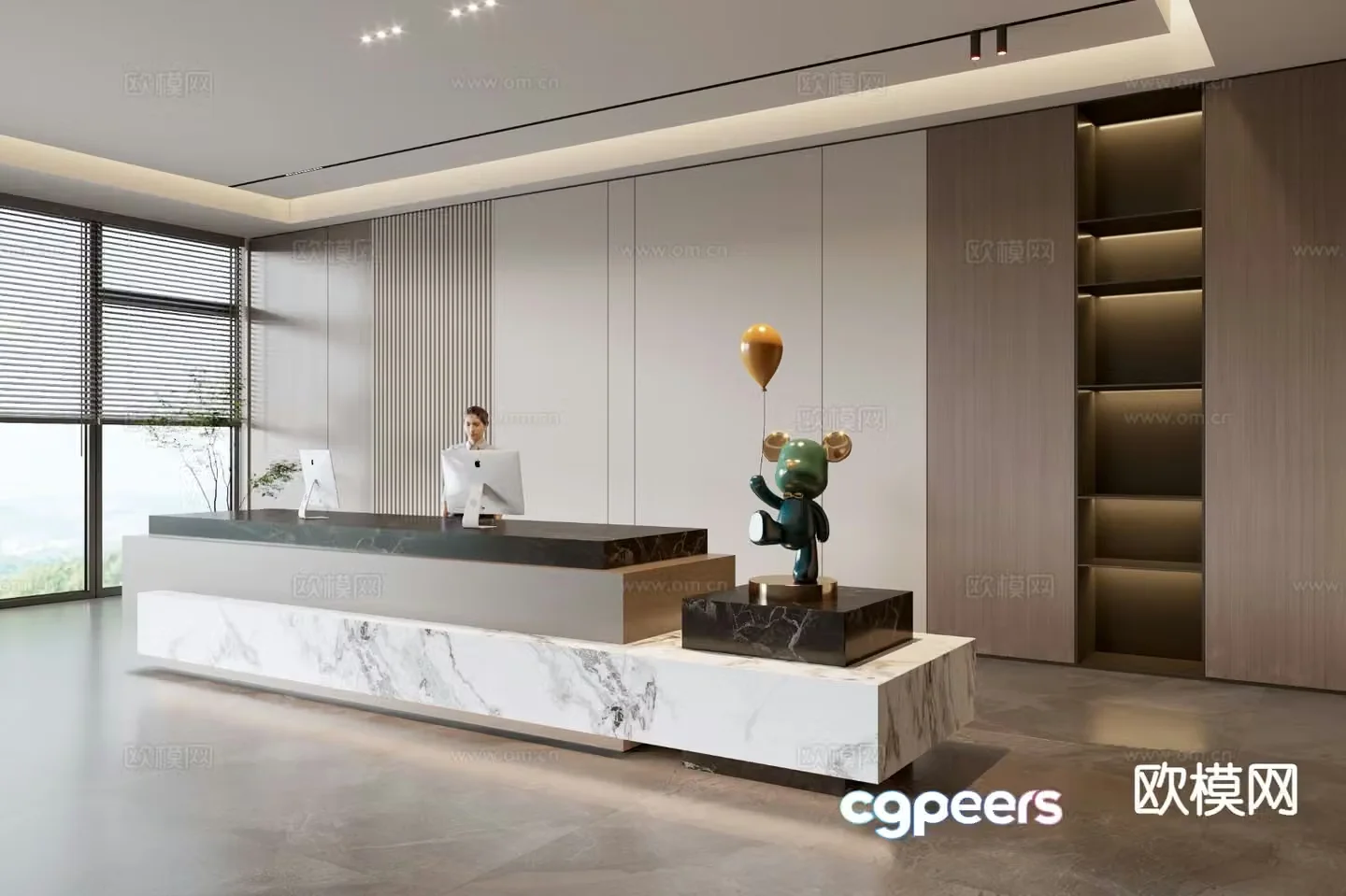 Modern company front desk reception desk corporate wall 3d model
