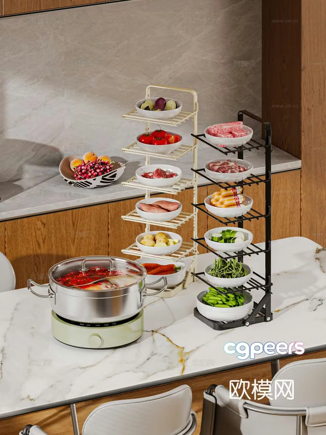 Modern food vegetable rack hot pot kitchen storage rack 3d model