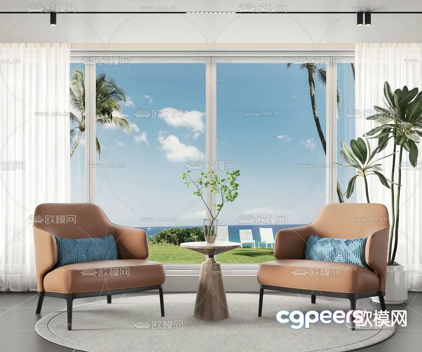 Modern leisure chair sofa chair leather chair 3d model