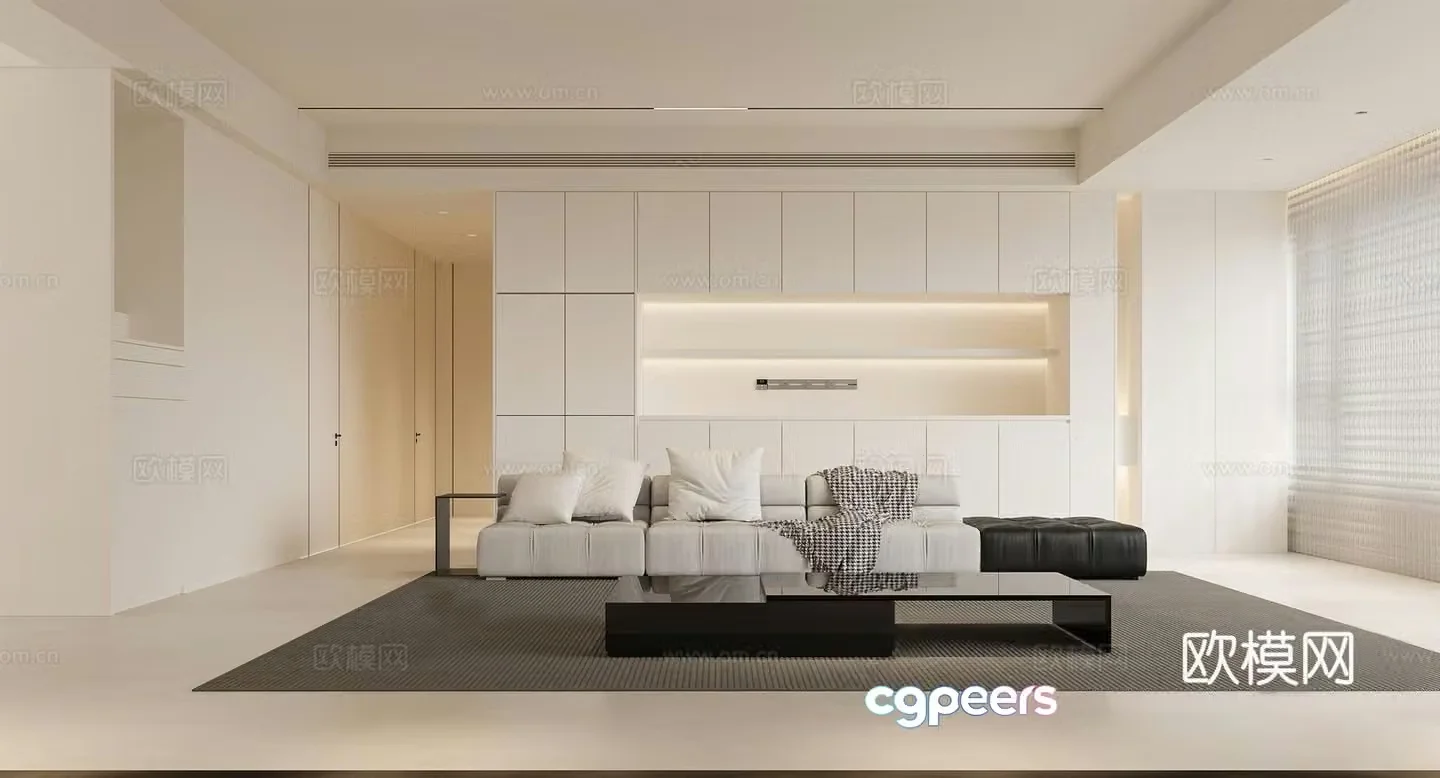 Modern minimalist living and dining room 3D model
