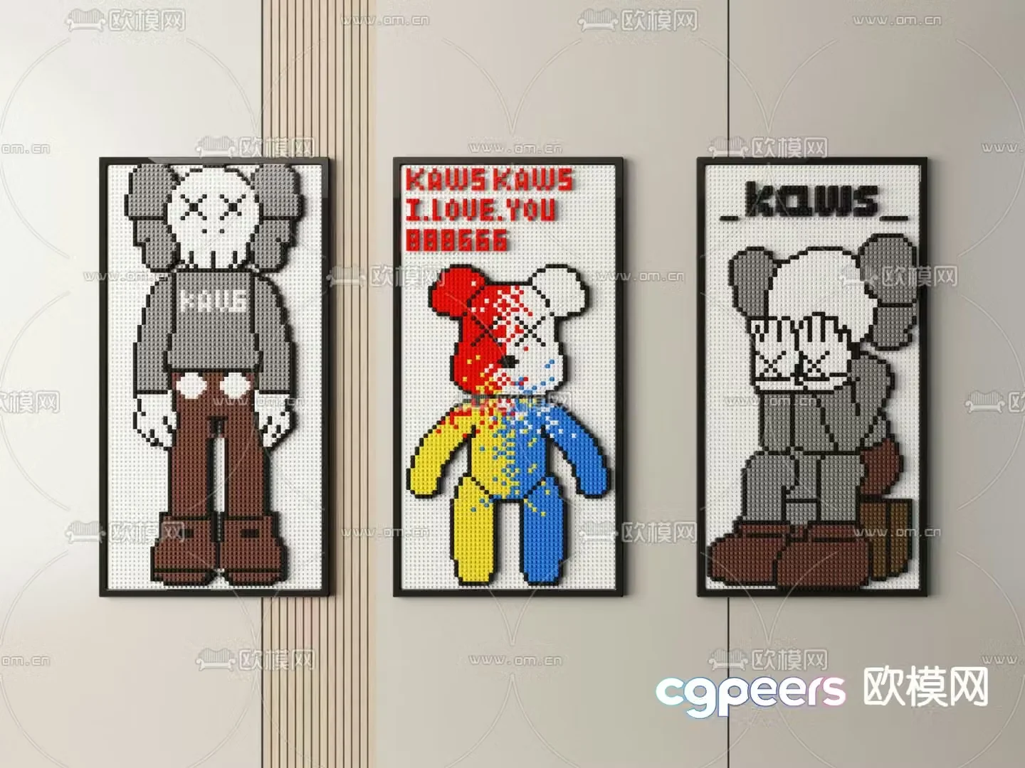 Modern kaws bear hanging painting decorative painting 3d model