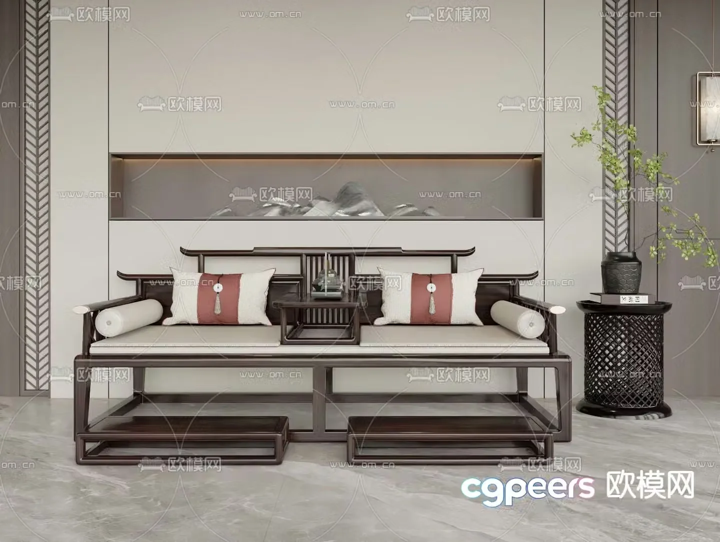 New Chinese style Luohan bed double sofa 3d model