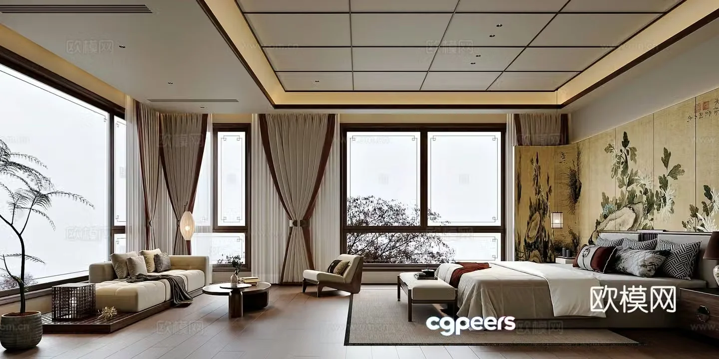 New Chinese style home bedroom 3D model