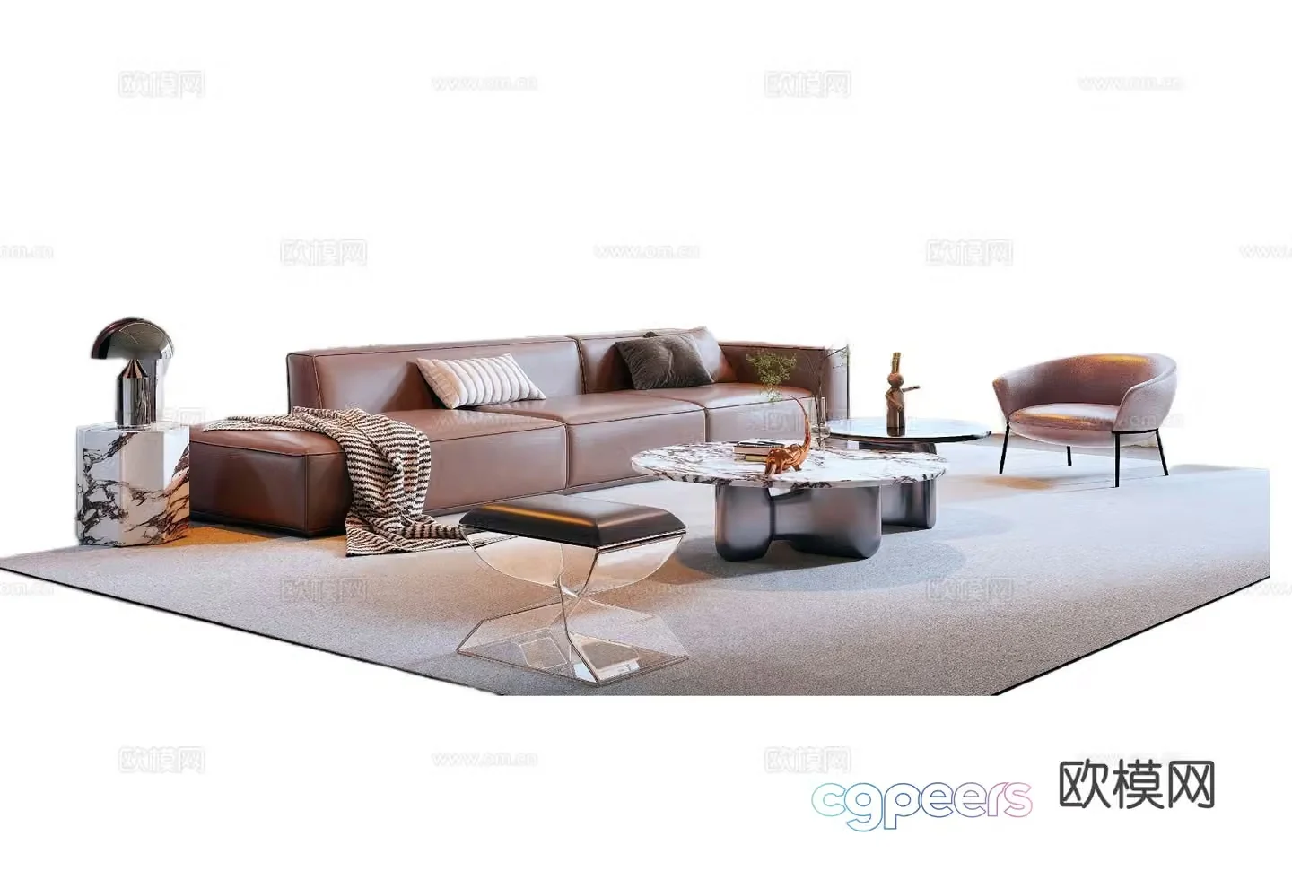 Italian light luxury sofa coffee table combination 3D model