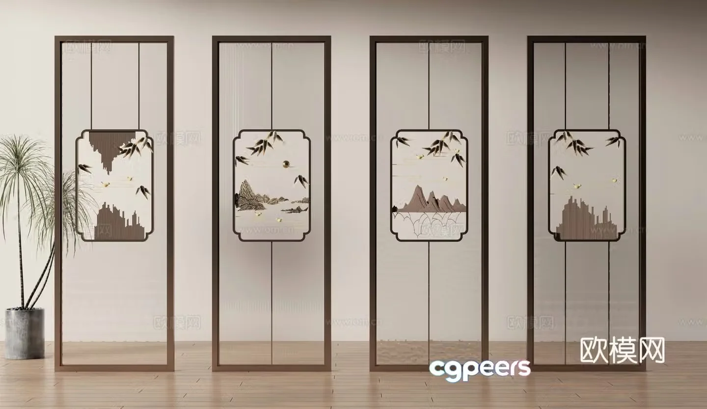 New Chinese style landscape screen 3D model