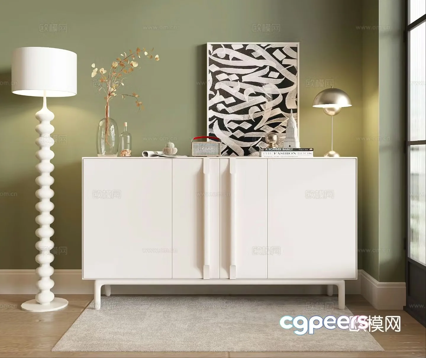 Cream style side cabinet entrance cabinet 3D model
