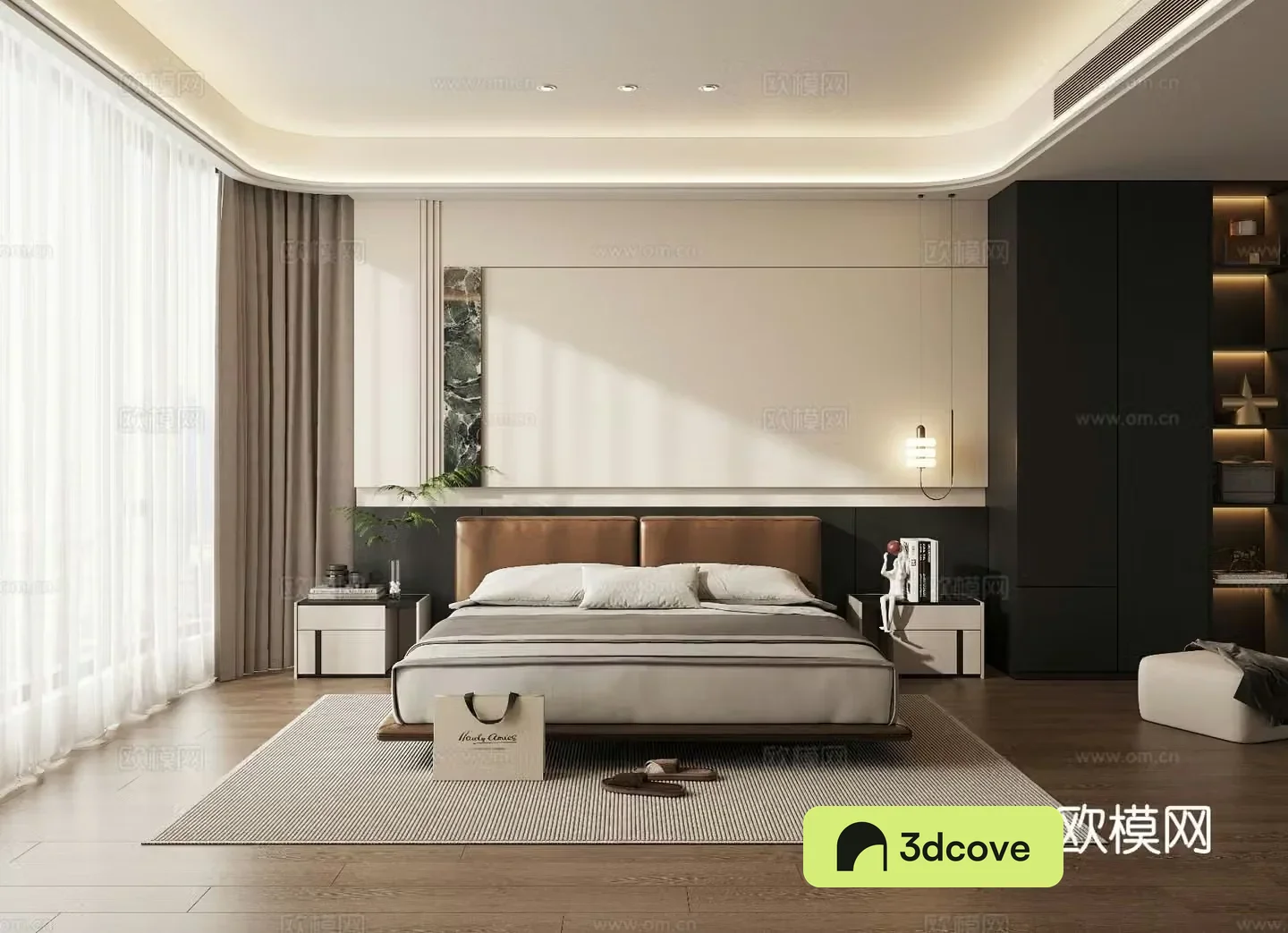 Modern premium gray bedroom Italian simple bedroom Double bed master bedroom Secondary bedroom