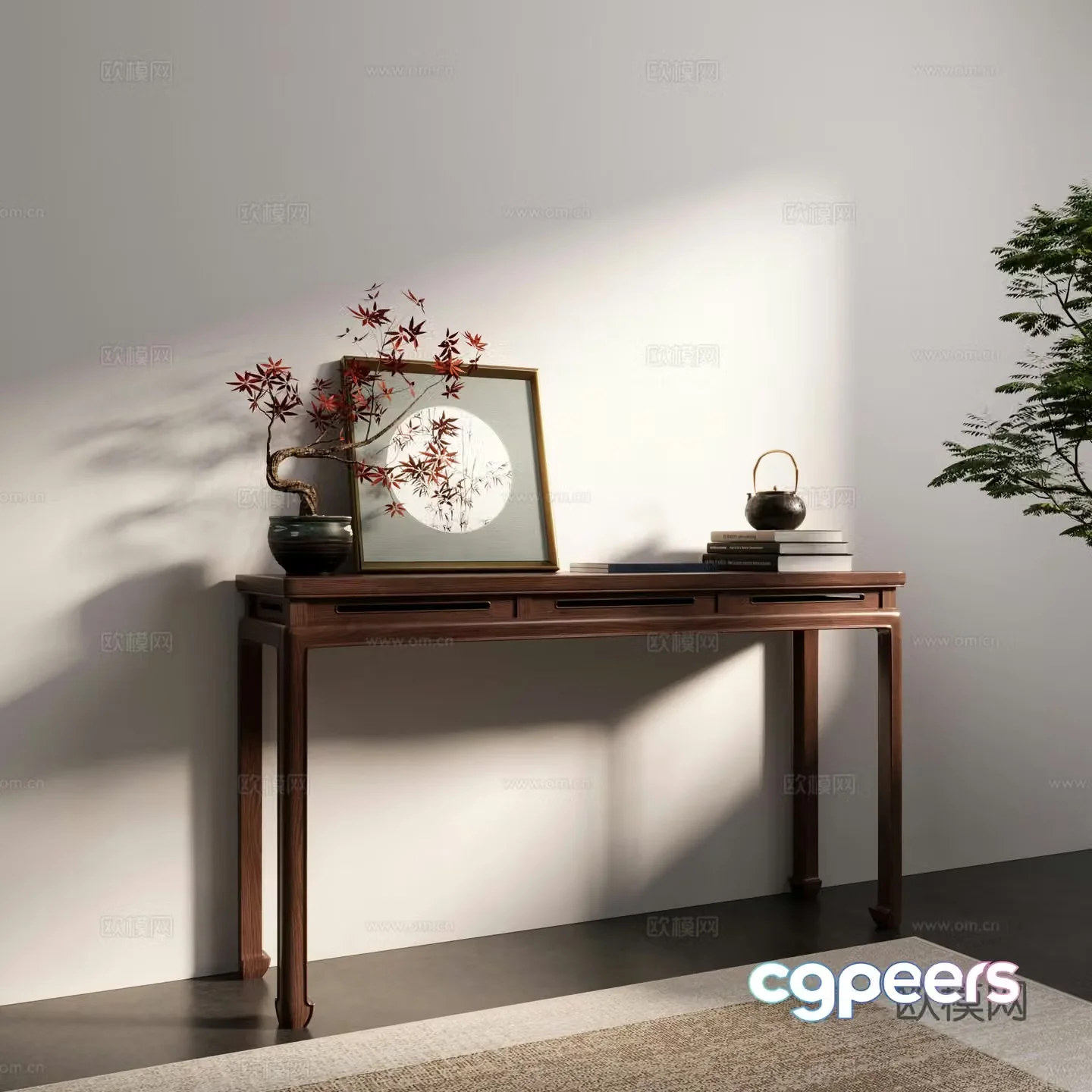 New Chinese style entrance cabinet end viewing platform 3D model