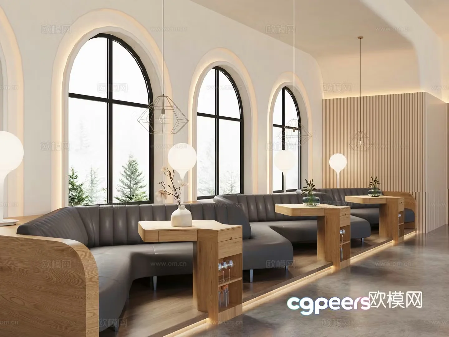 Modern restaurant sofa booth canteen booth dining table combination creative model booth 3D model