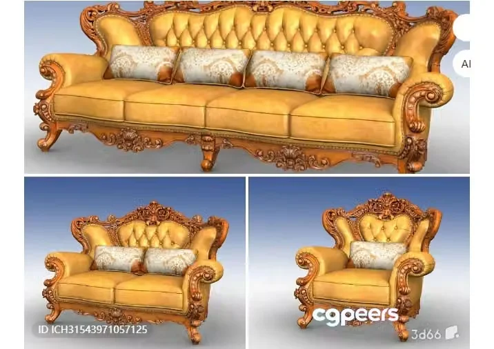 Golden Couch 3D Model – 301 – VRAY Render