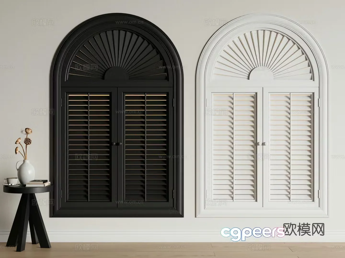 French blinds medieval casement windows arched blinds 3D model