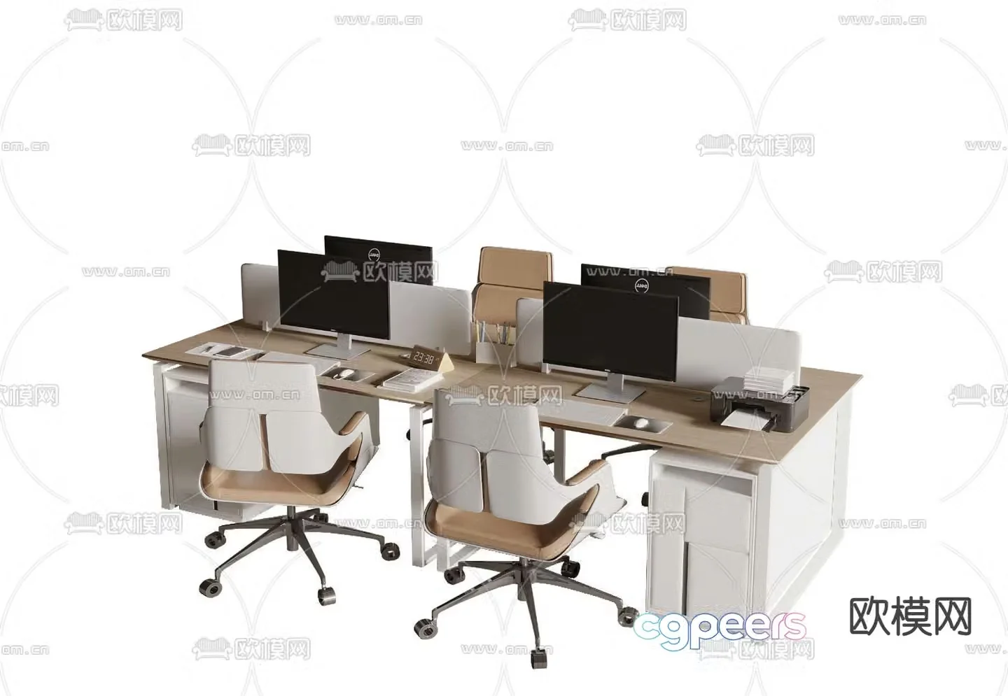 Work station office desk chair screen card position 3d model