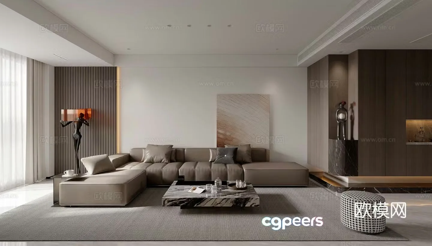 Modern living and dining room 3d model