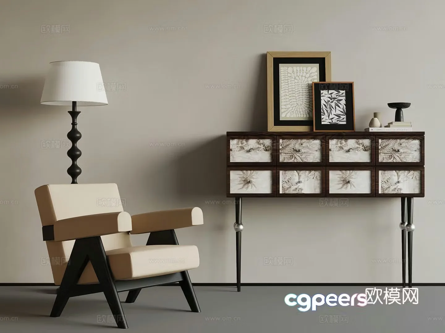 American casual chair floor lamp entrance cabinet end view cabinet side cabinet 3D model