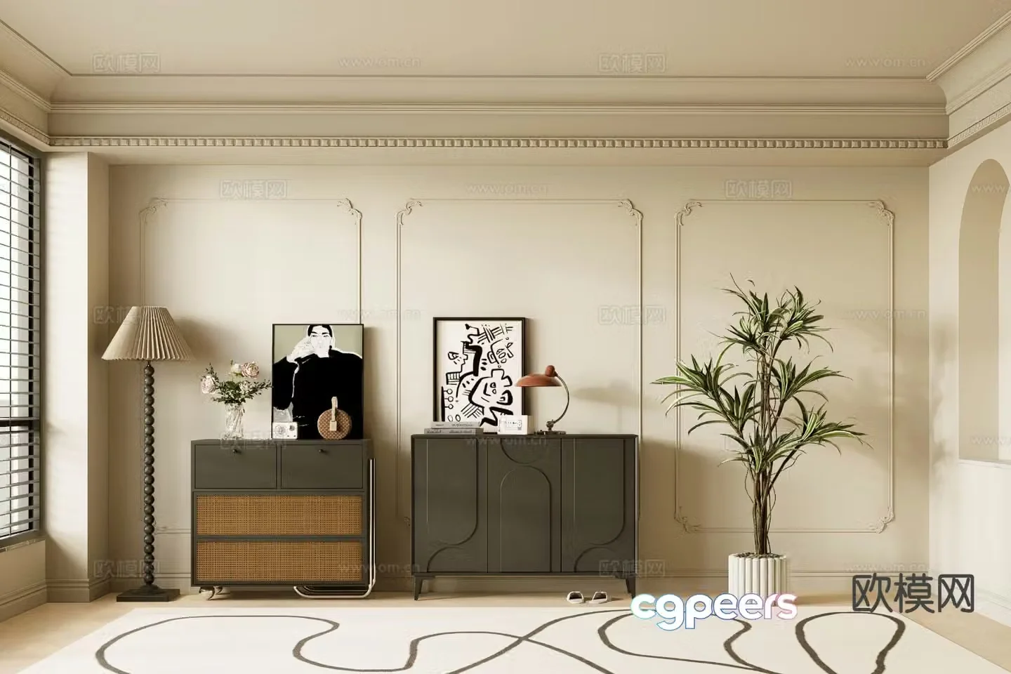 Medieval style side cabinet and entrance cabinet 3D model