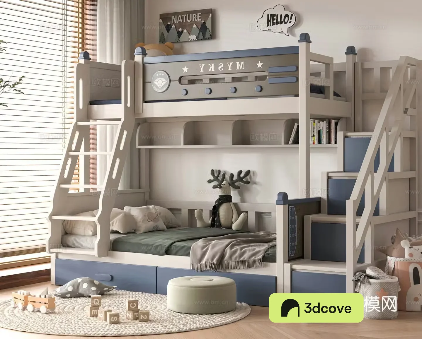 Modern 3D model on and off bed