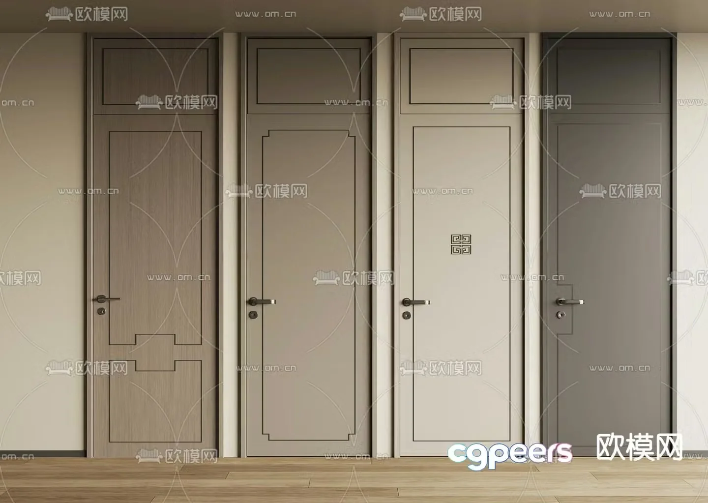 New Chinese style single-opening door open ceiling door bedroom door 3D model