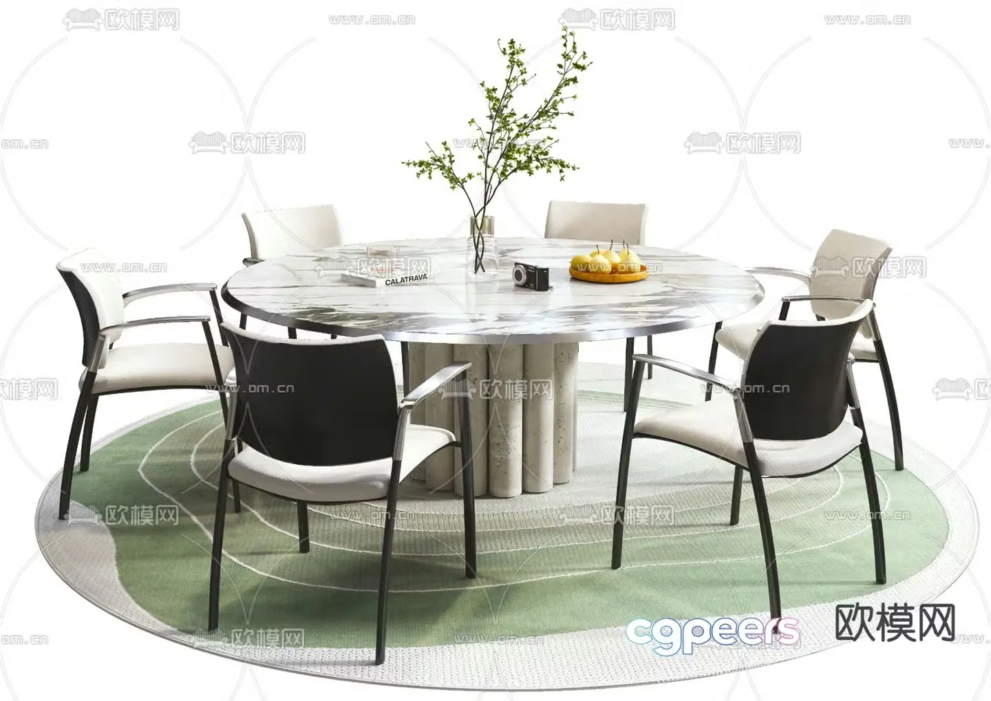 Pertica modern round dining table and chairs 3d model